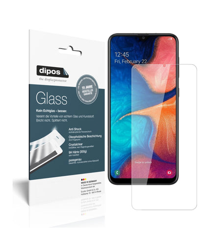 Klare Displayschutzfolie von dipos passend für Samsung Galaxy A20, 9H kratzfest und blasenfrei montiert