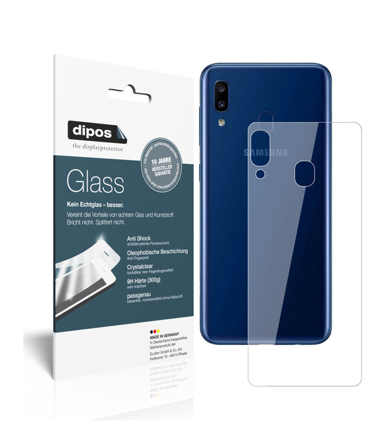 Klare Displayschutzfolie von dipos passend für Samsung Galaxy A20 Rückseite, 9H kratzfest und blasenfrei montiert