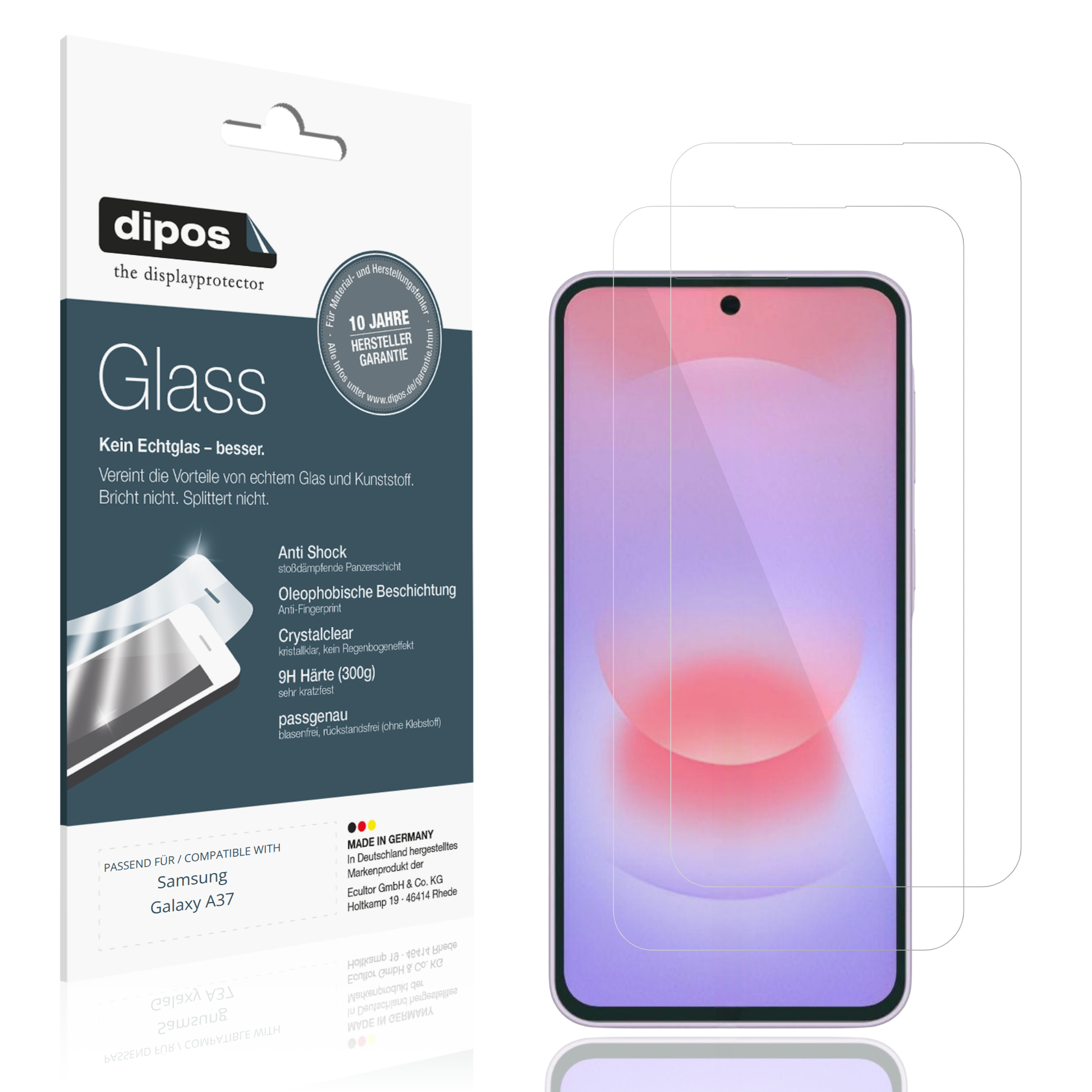 Klare Displayschutzfolie von dipos passend für Samsung Galaxy A37, 9H kratzfest und blasenfrei montiert