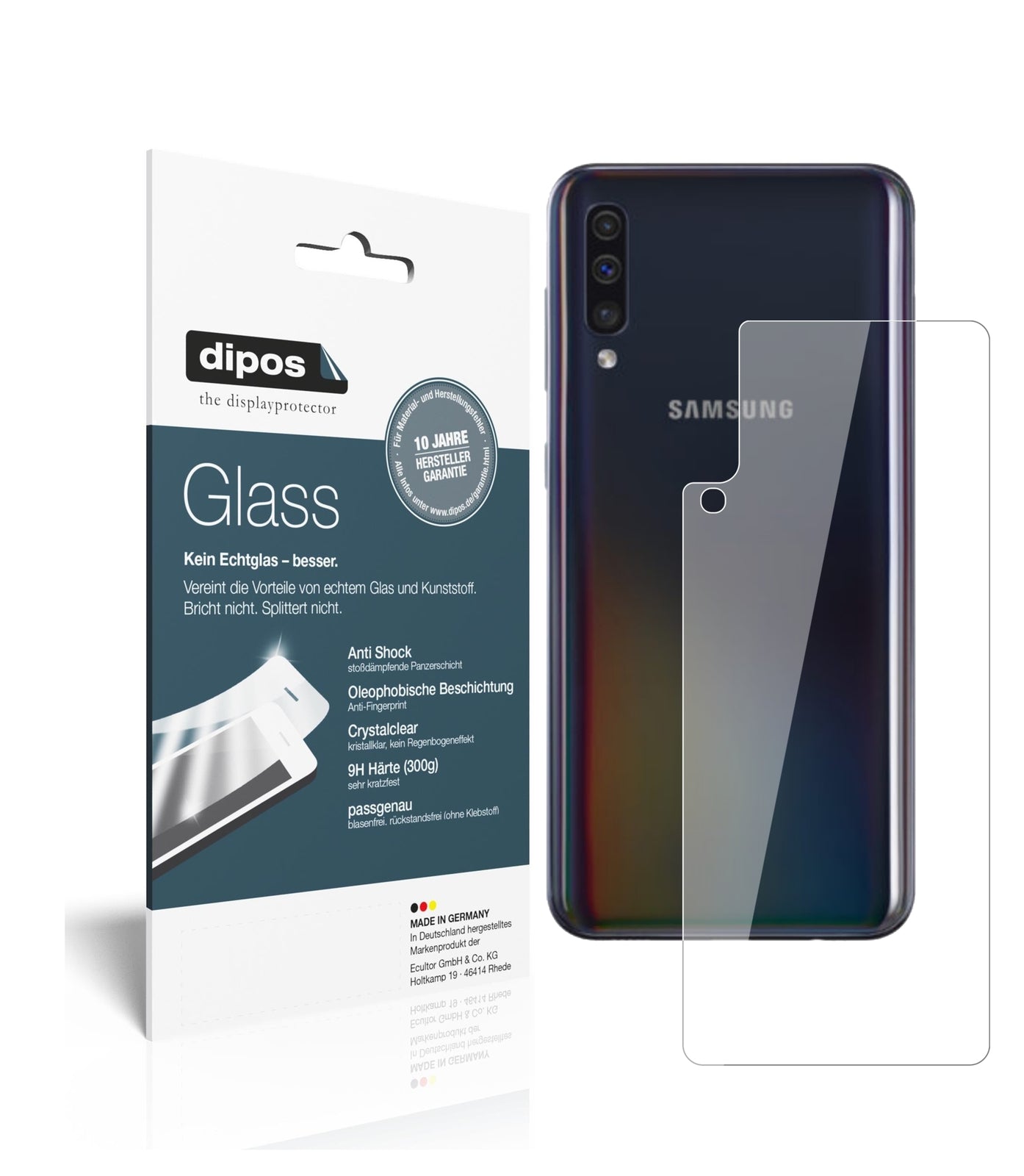 Klare Displayschutzfolie von dipos passend für Samsung Galaxy A40 Rückseite, 9H kratzfest und blasenfrei montiert