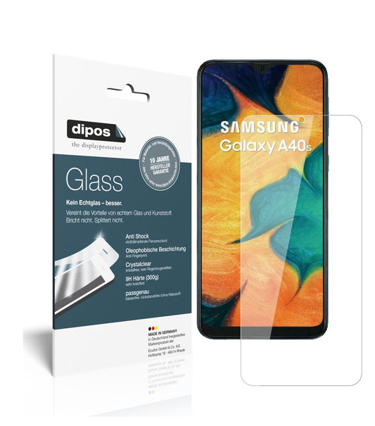Klare Displayschutzfolie von dipos passend für Samsung Galaxy A40s, 9H kratzfest und blasenfrei montiert