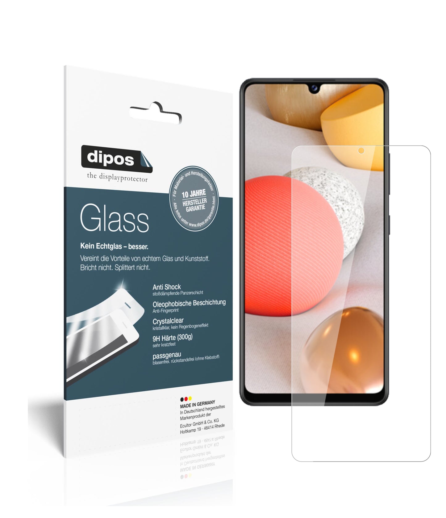 Klare Displayschutzfolie von dipos passend für Samsung Galaxy A42 5G, 9H kratzfest und blasenfrei montiert