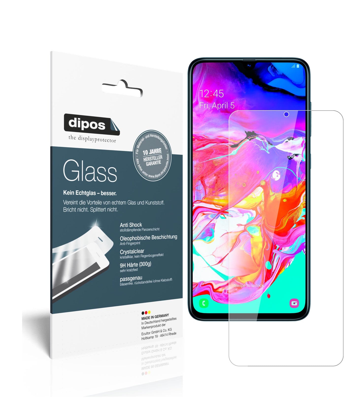 Klare Displayschutzfolie von dipos passend für Samsung Galaxy A70s, 9H kratzfest und blasenfrei montiert