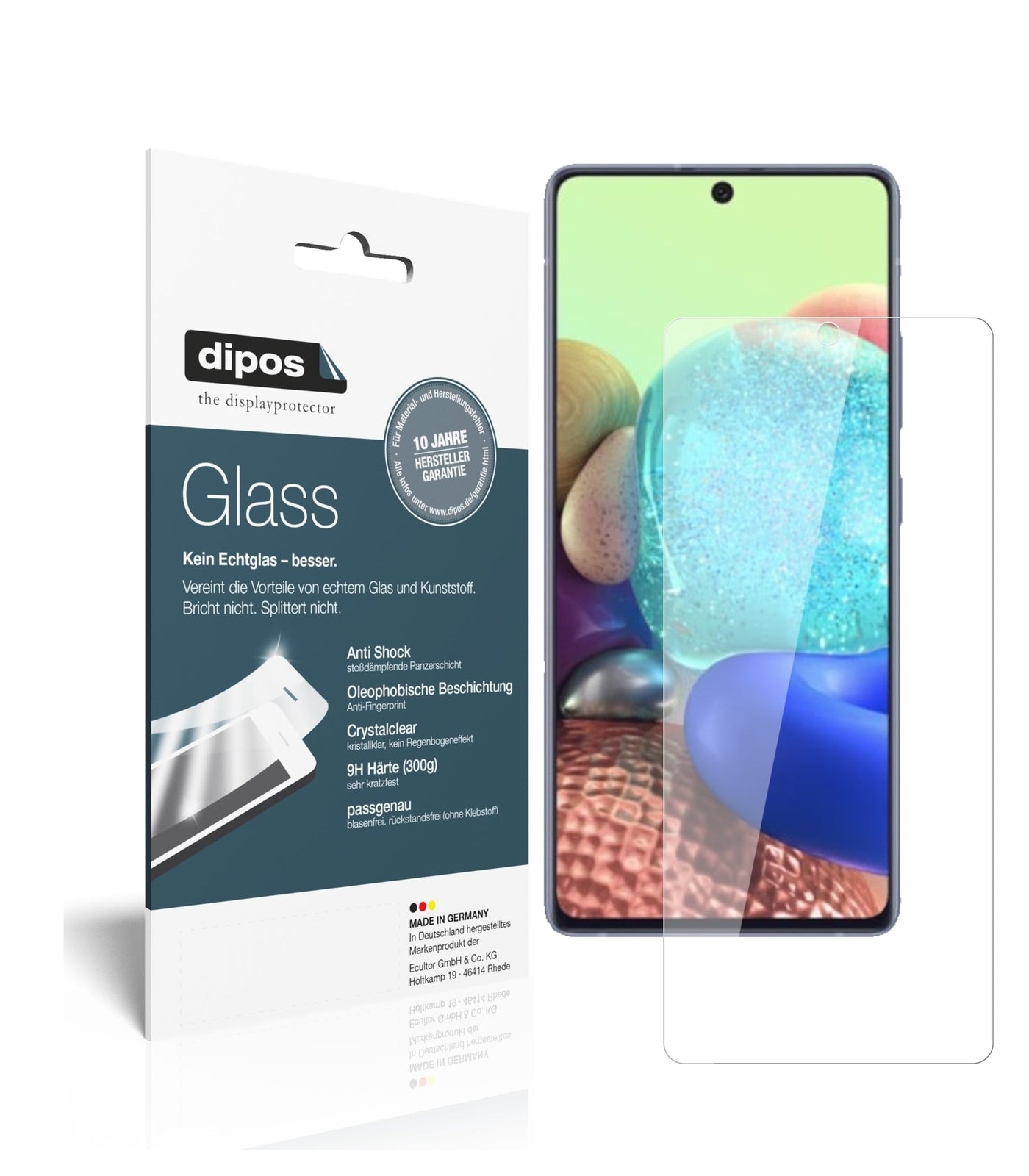 Klare Displayschutzfolie von dipos passend für Samsung Galaxy A71 5G, 9H kratzfest und blasenfrei montiert