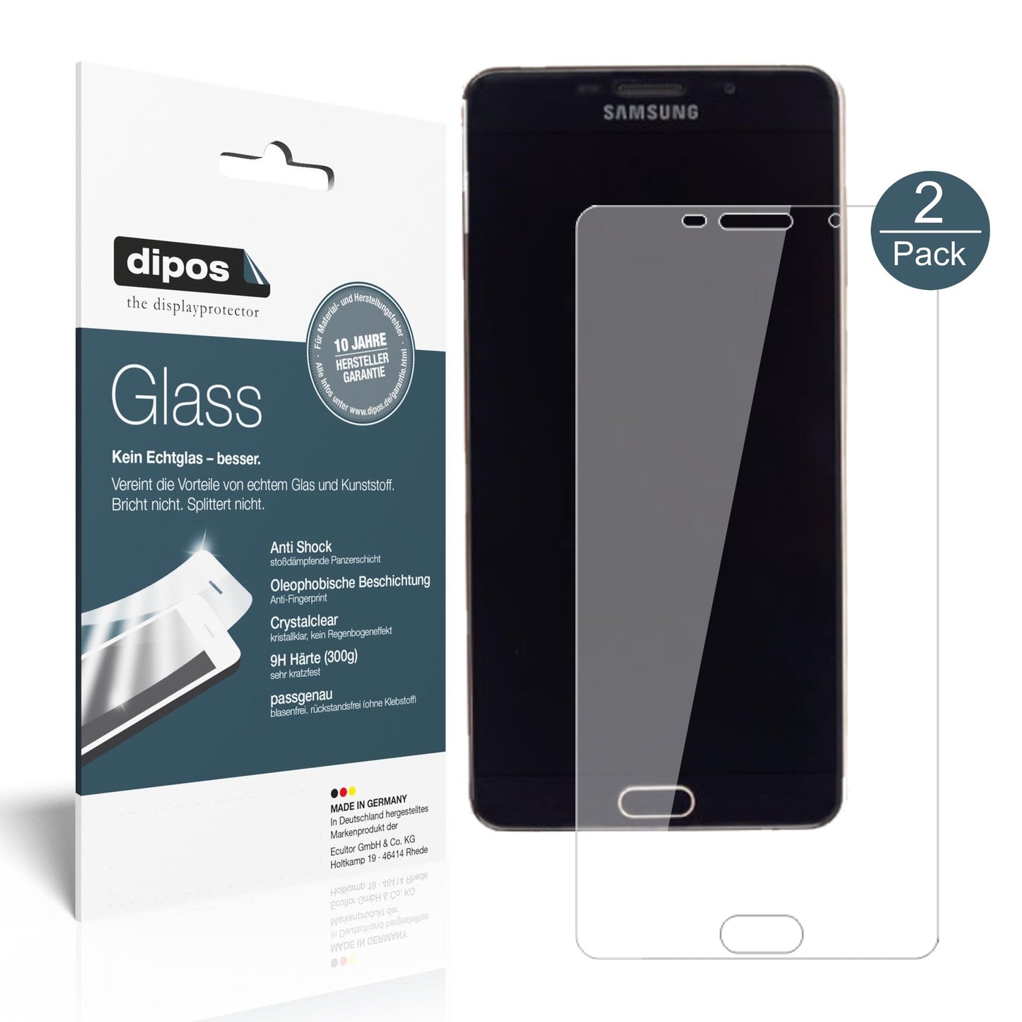 Klare Displayschutzfolie von dipos passend für Samsung Galaxy A9 Pro (SM-A9100), 9H kratzfest und blasenfrei montiert