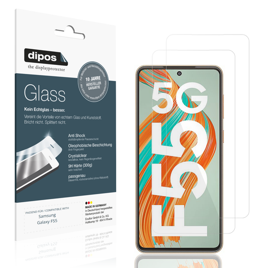 Klare Displayschutzfolie von dipos passend für Samsung Galaxy F55, 9H kratzfest und blasenfrei montiert