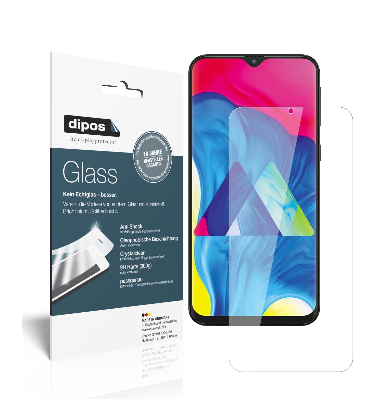Klare Displayschutzfolie von dipos passend für Samsung Galaxy M10, 9H kratzfest und blasenfrei montiert