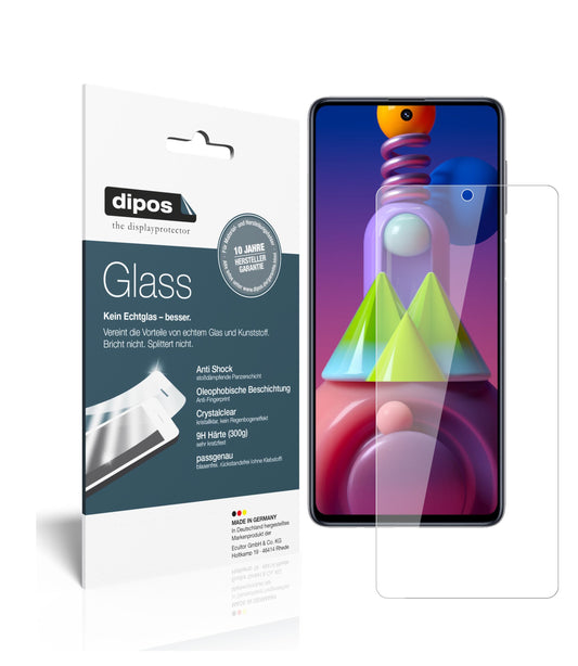 Klare Displayschutzfolie von dipos passend für Samsung Galaxy M51, 9H kratzfest und blasenfrei montiert