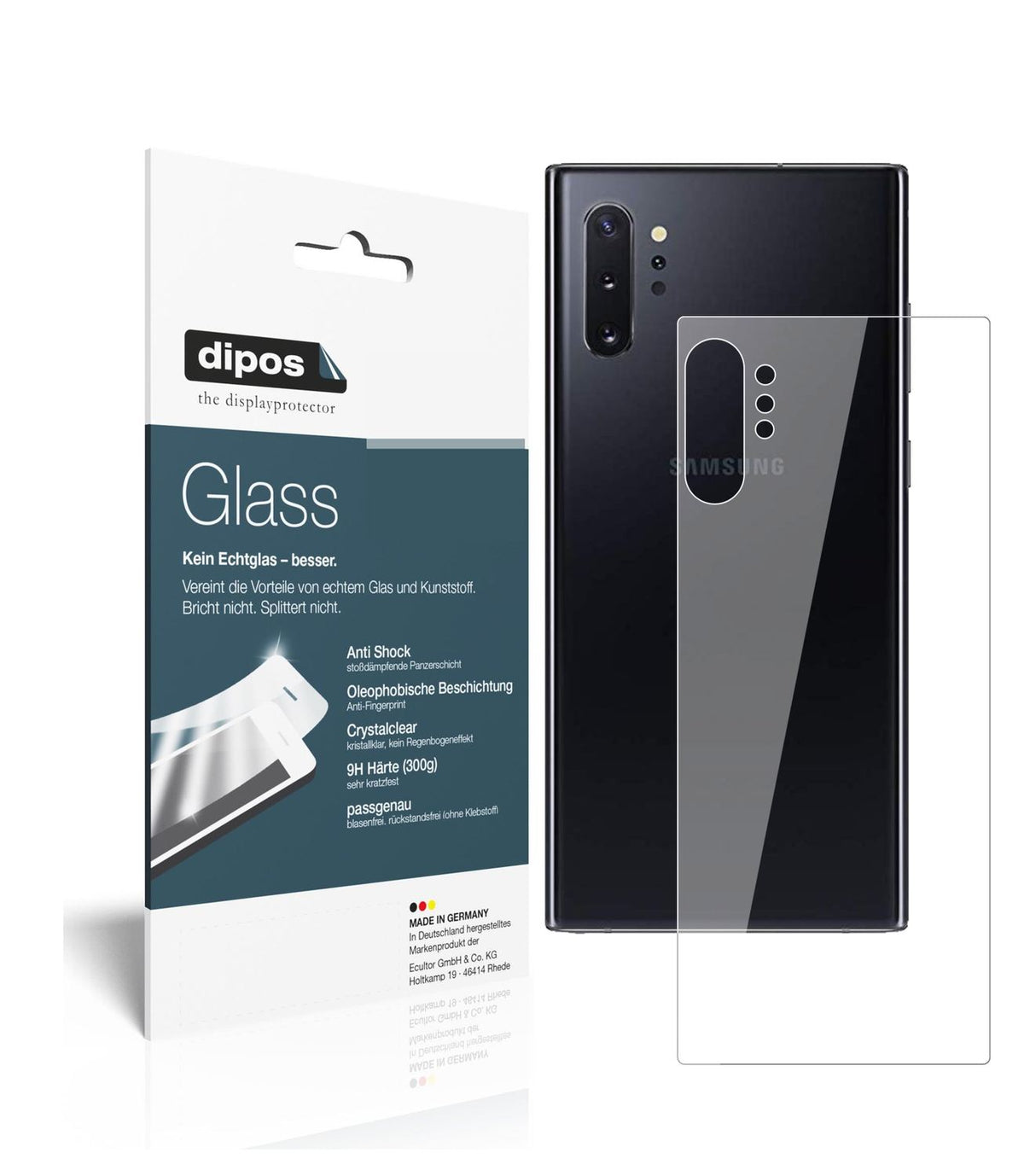 Klare Displayschutzfolie von dipos passend für Samsung Galaxy Note 10 Plus 5G Rückseite, 9H kratzfest und blasenfrei montiert