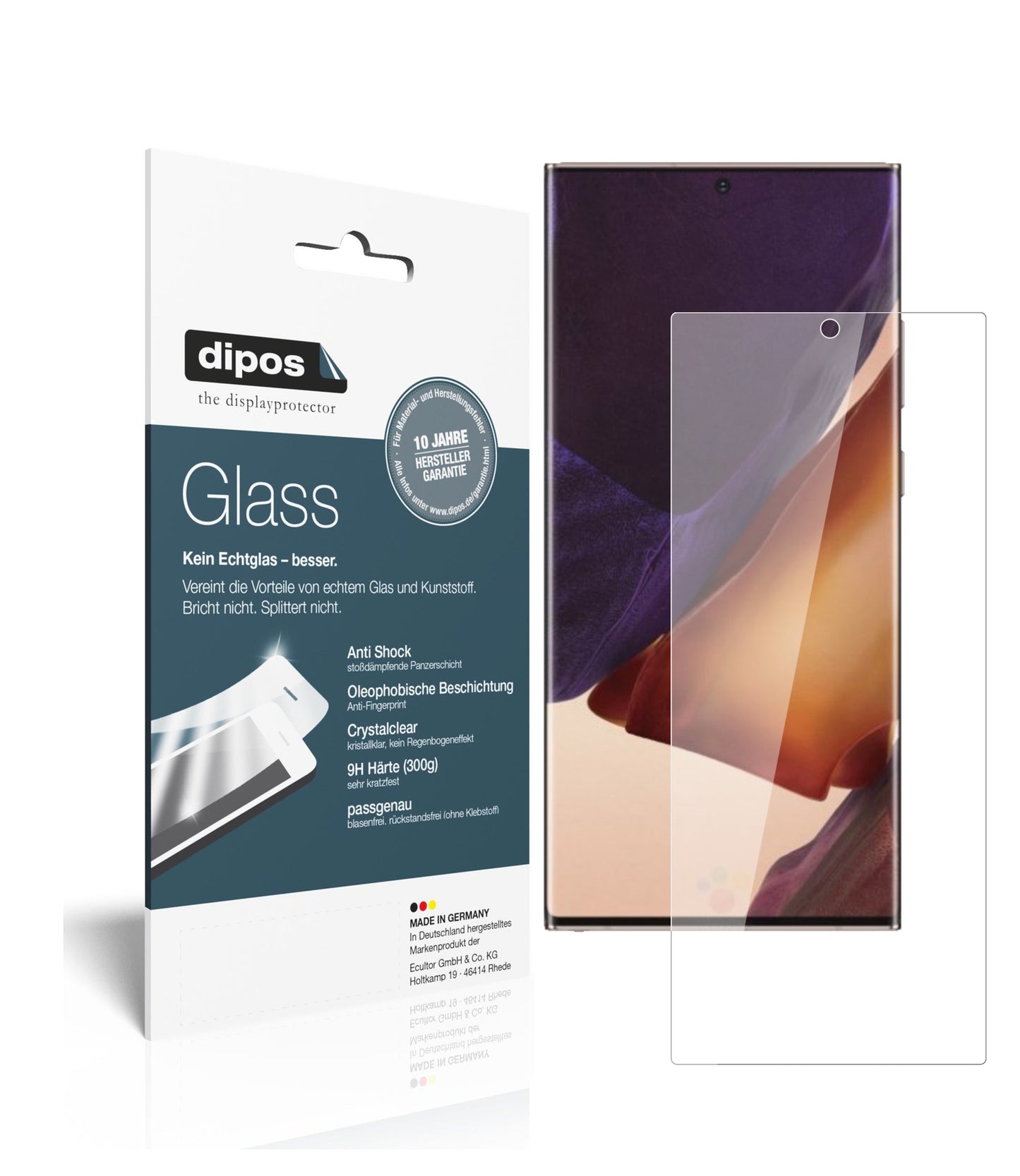 Klare Displayschutzfolie von dipos passend für Samsung Galaxy Note 20 Ultra, 9H kratzfest und blasenfrei montiert