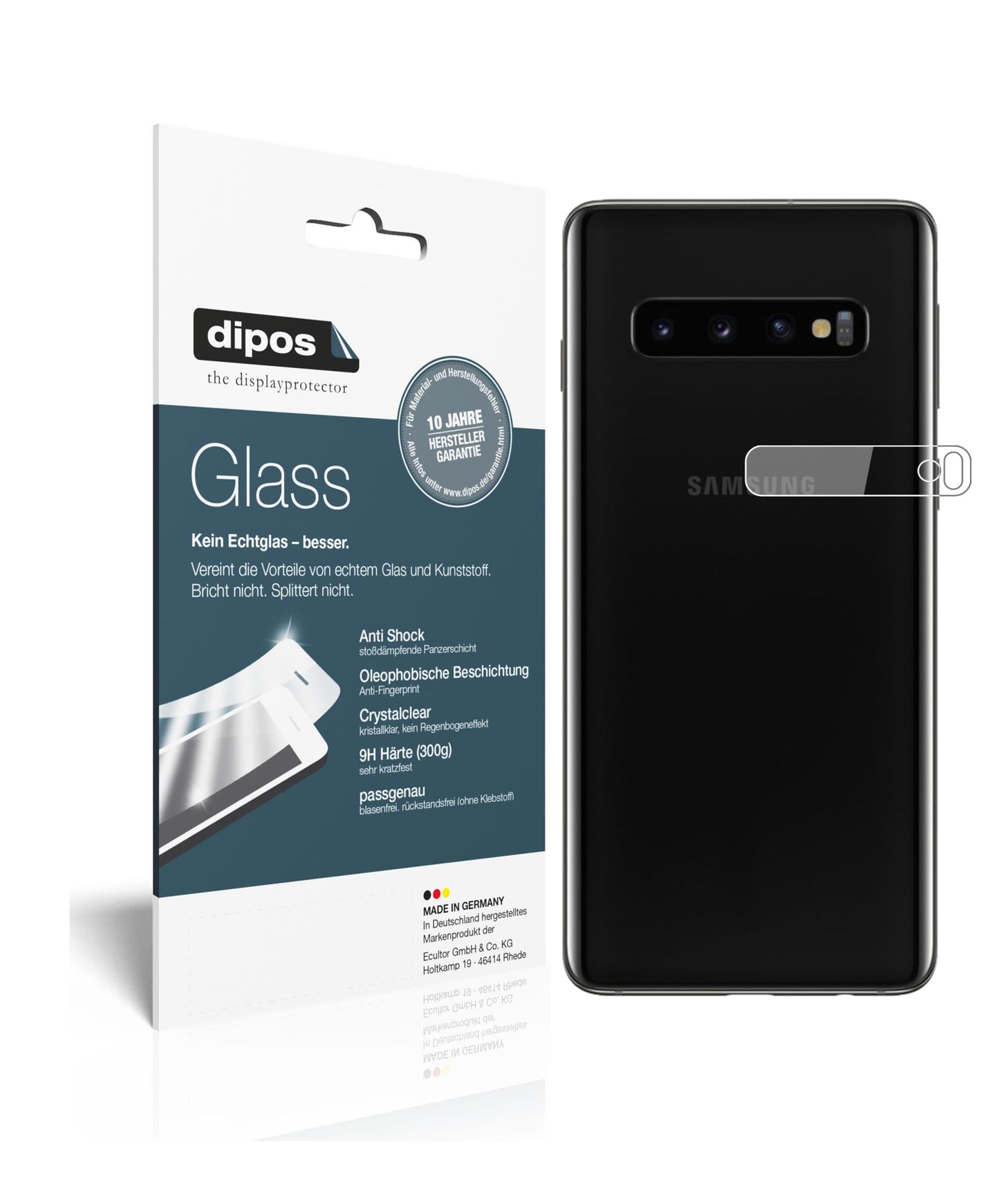 Klare Displayschutzfolie von dipos passend für Samsung Galaxy S10 Kameralinse, 9H kratzfest und blasenfrei montiert