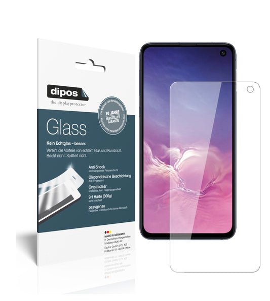 Klare Displayschutzfolie von dipos passend für Samsung Galaxy S10e, 9H kratzfest und blasenfrei montiert