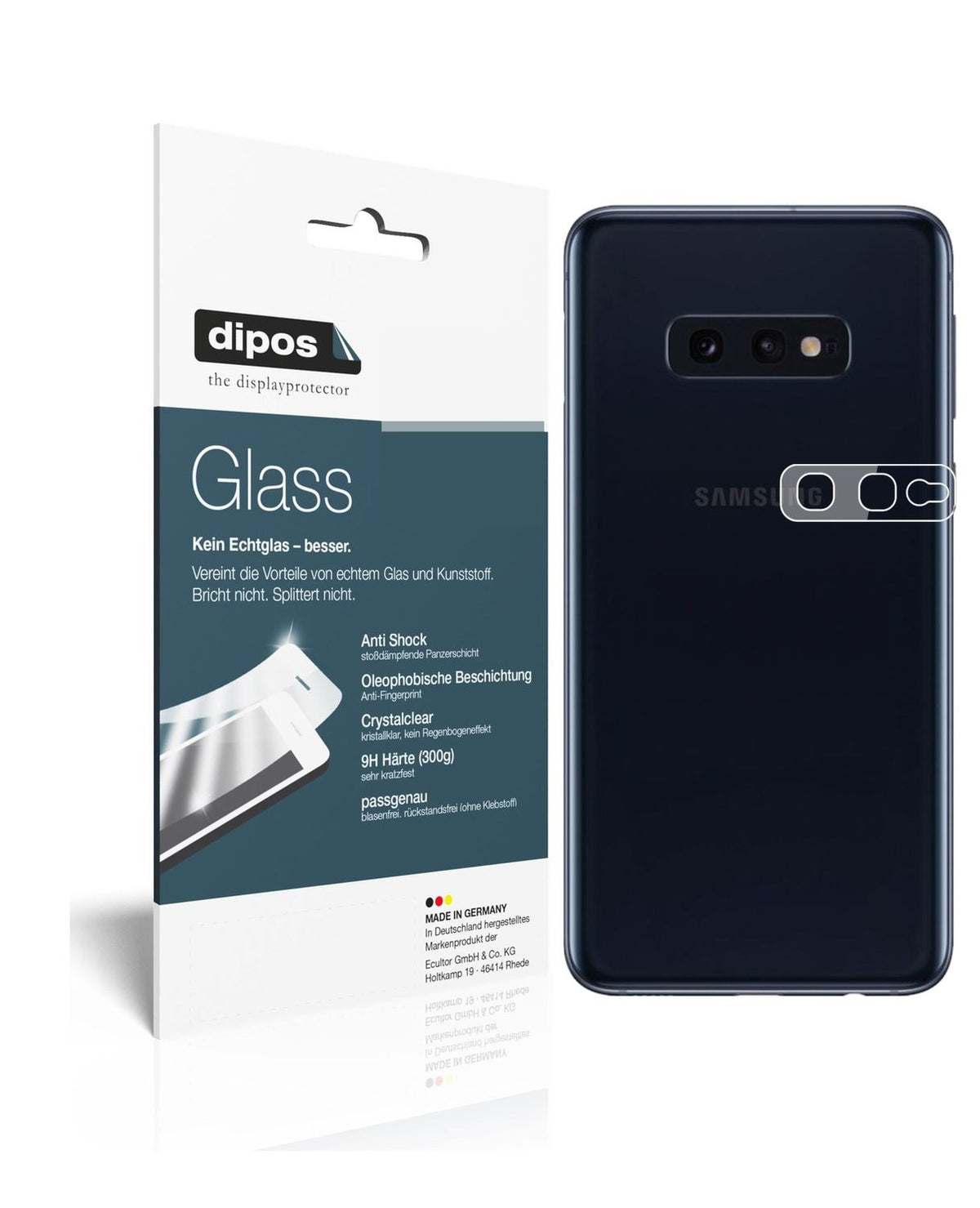 Klare Displayschutzfolie von dipos passend für Samsung Galaxy S10e Kameralinse, 9H kratzfest und blasenfrei montiert