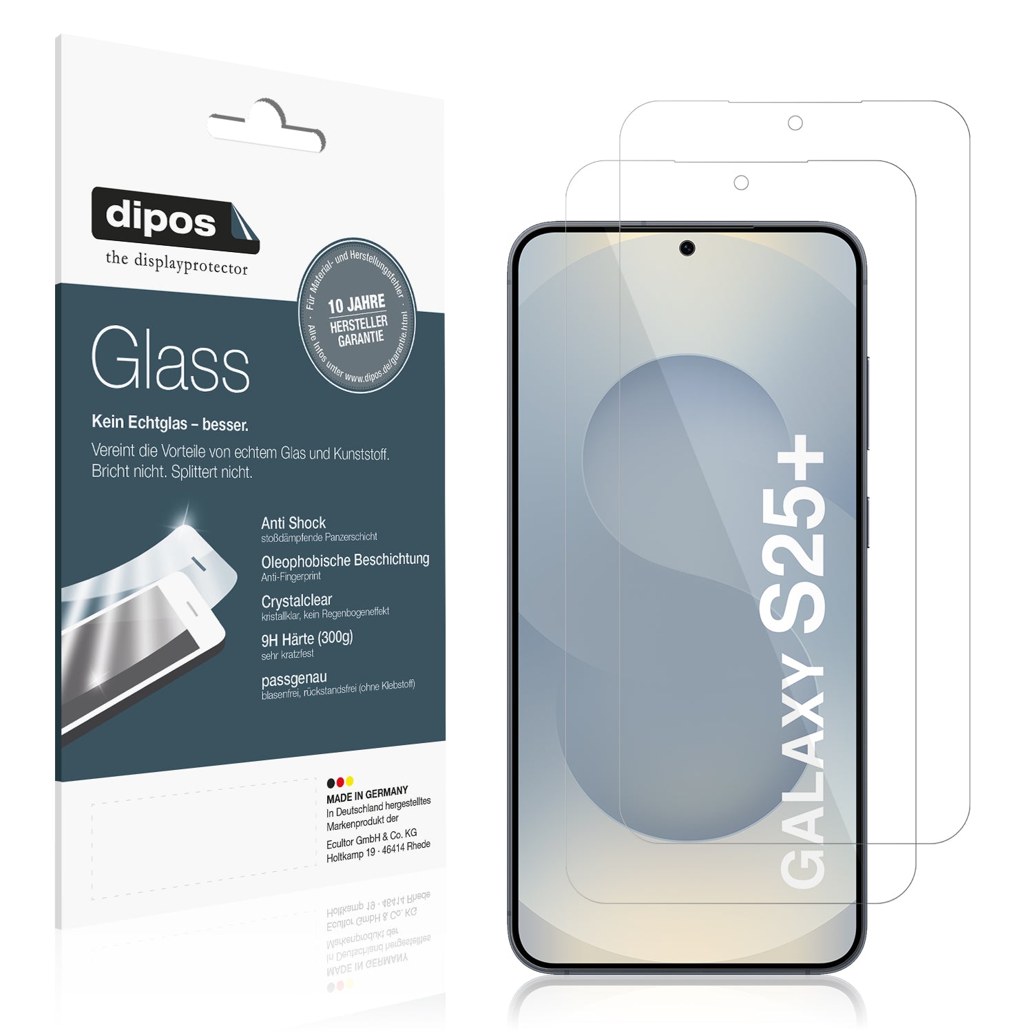 Klare Displayschutzfolie von dipos passend für Samsung Galaxy S25+, 9H kratzfest und blasenfrei montiert