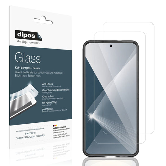 Klare Displayschutzfolie von dipos passend f�r Samsung Galaxy S26 Case Friendly, 9H kratzfest und blasenfrei montiert