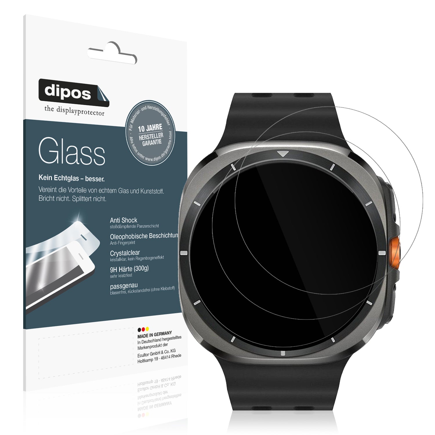 Klare Displayschutzfolie von dipos passend für Samsung Galaxy Watch Ultra, 9H kratzfest und blasenfrei montiert
