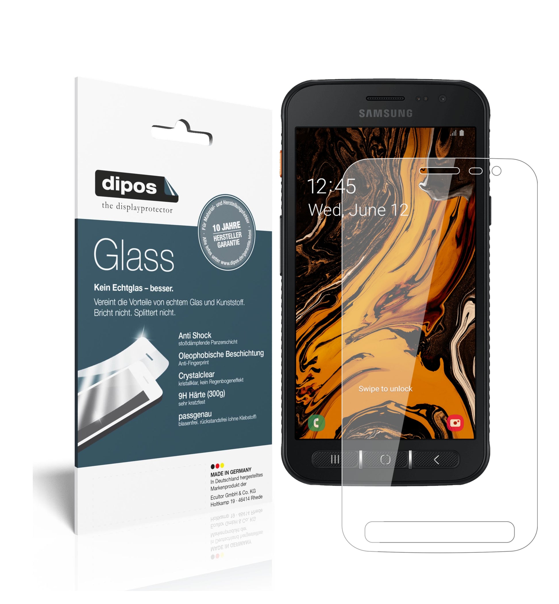 Klare Displayschutzfolie von dipos passend für Samsung Galaxy Xcover 4S, 9H kratzfest und blasenfrei montiert