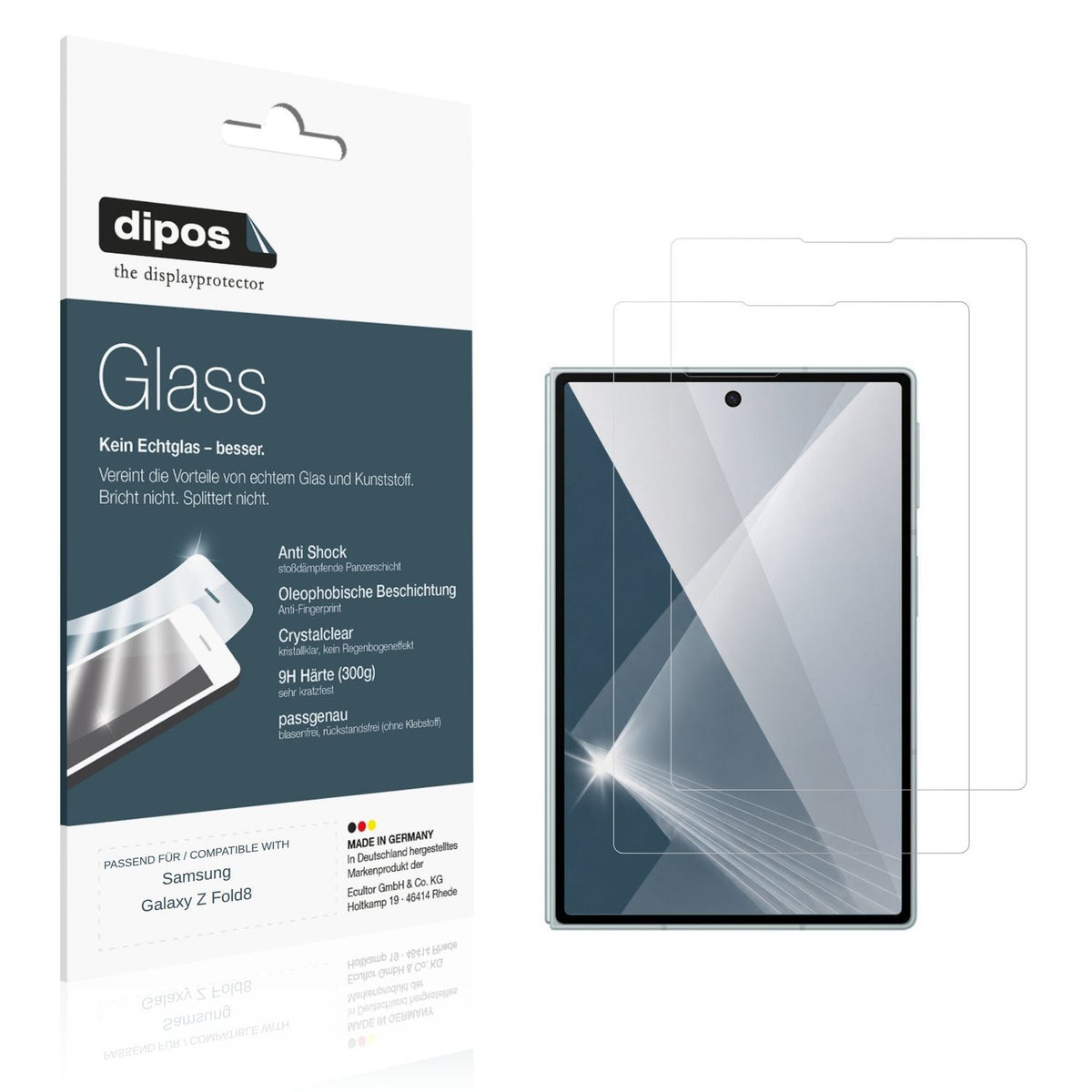 Klare Displayschutzfolie von dipos passend für Samsung Galaxy Z Fold8 Aussenseite, 9H kratzfest und blasenfrei montiert