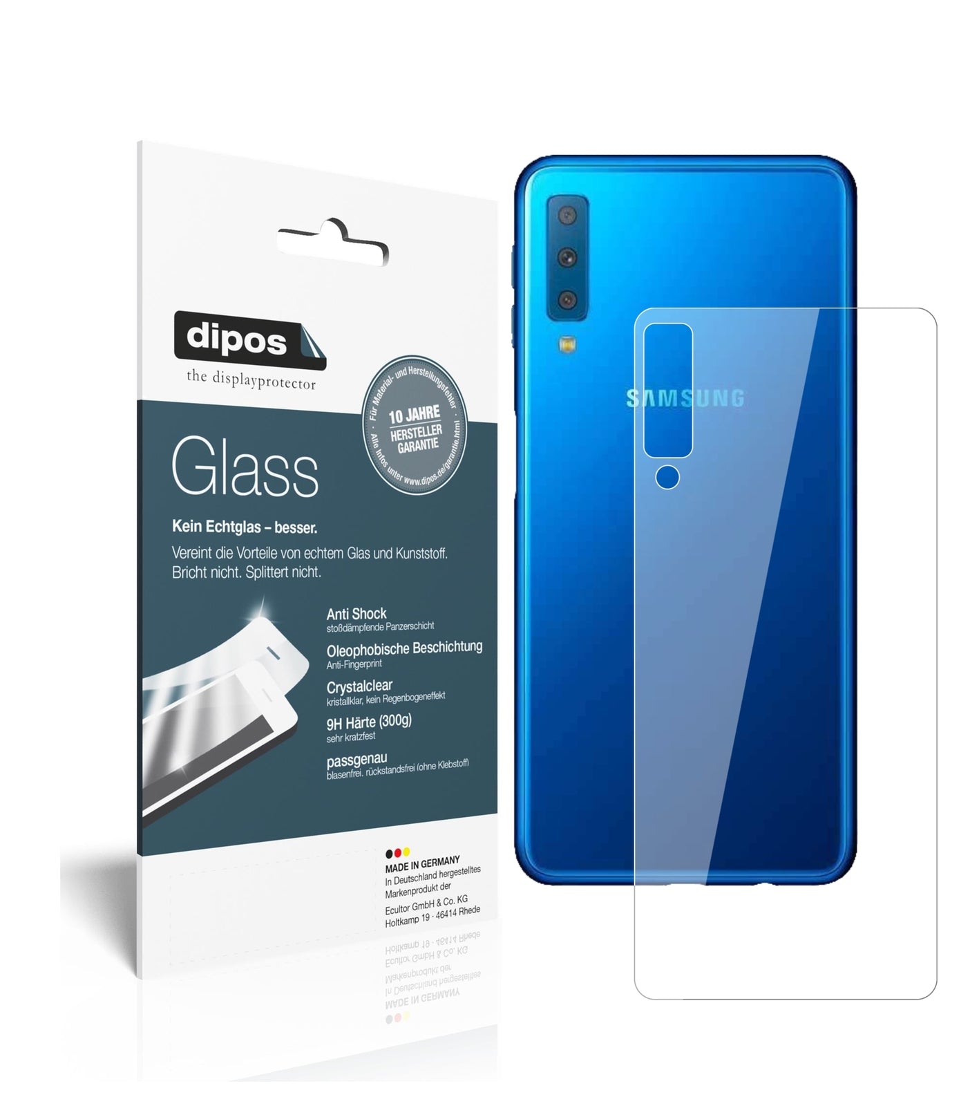 Klare Displayschutzfolie von dipos passend für Samsung J4 Core (2018) Rückseite, 9H kratzfest und blasenfrei montiert