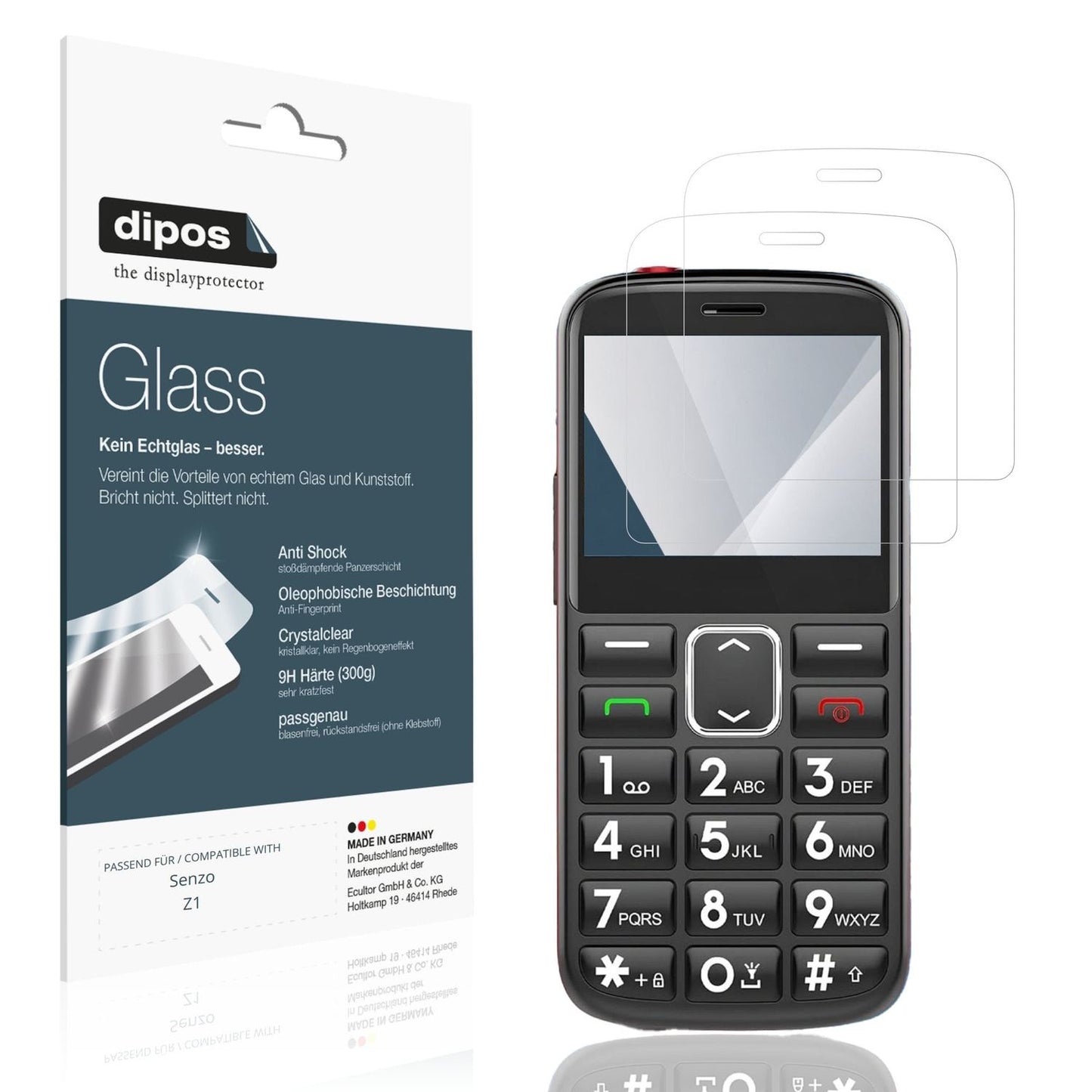 Klare Displayschutzfolie von dipos passend für Senzo Z1, 9H kratzfest und blasenfrei montiert