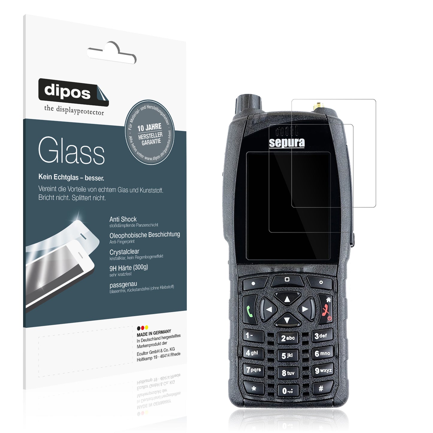 Klare Displayschutzfolie von dipos passend für Sepura SC2020, 9H kratzfest und blasenfrei montiert