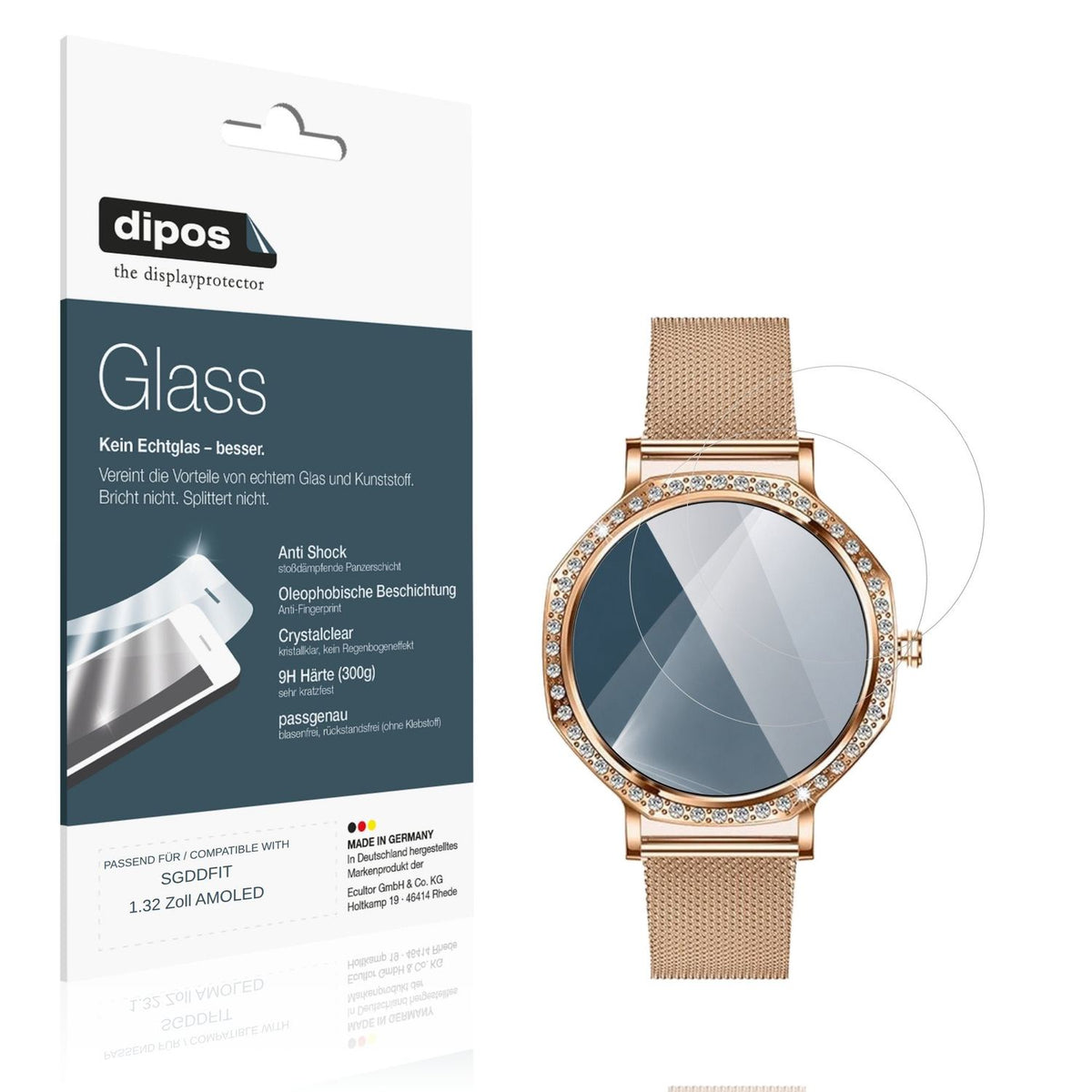 Klare Displayschutzfolie von dipos passend für SGDDFIT 1.32 Zoll AMOLED, 9H kratzfest und blasenfrei montiert