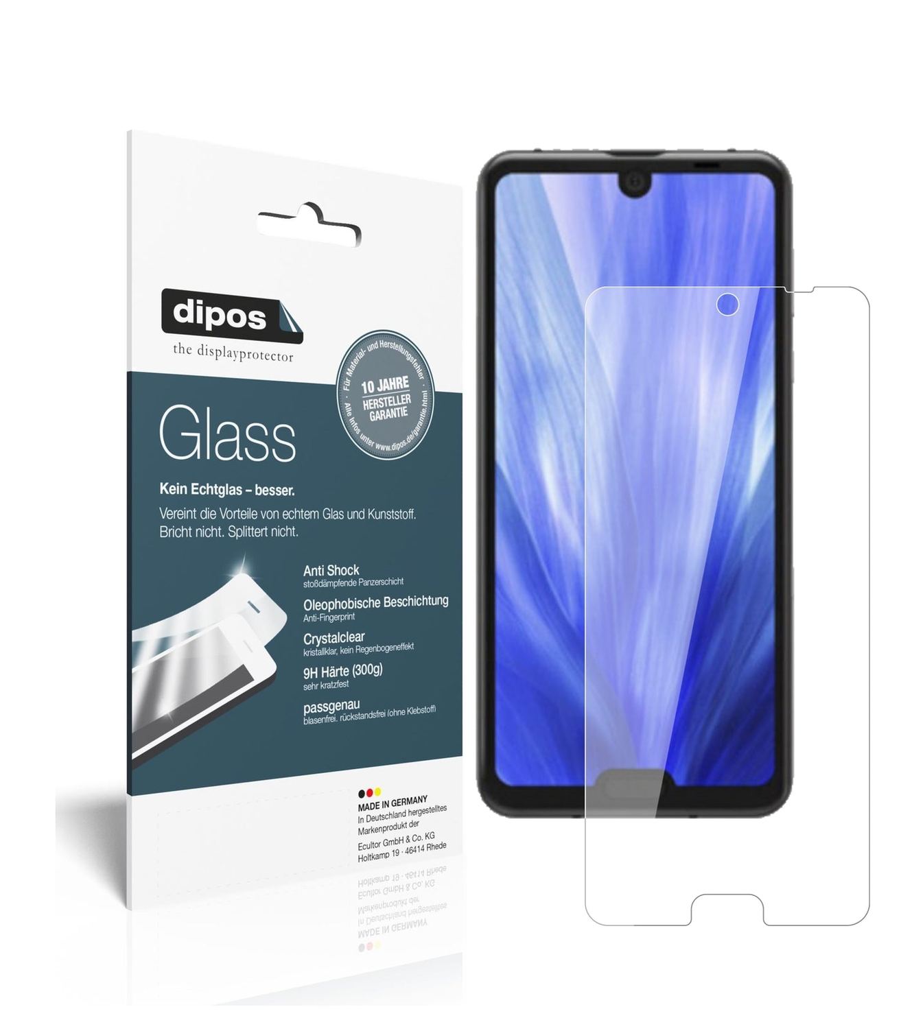 Klare Displayschutzfolie von dipos passend für Sharp Aquos R3, 9H kratzfest und blasenfrei montiert