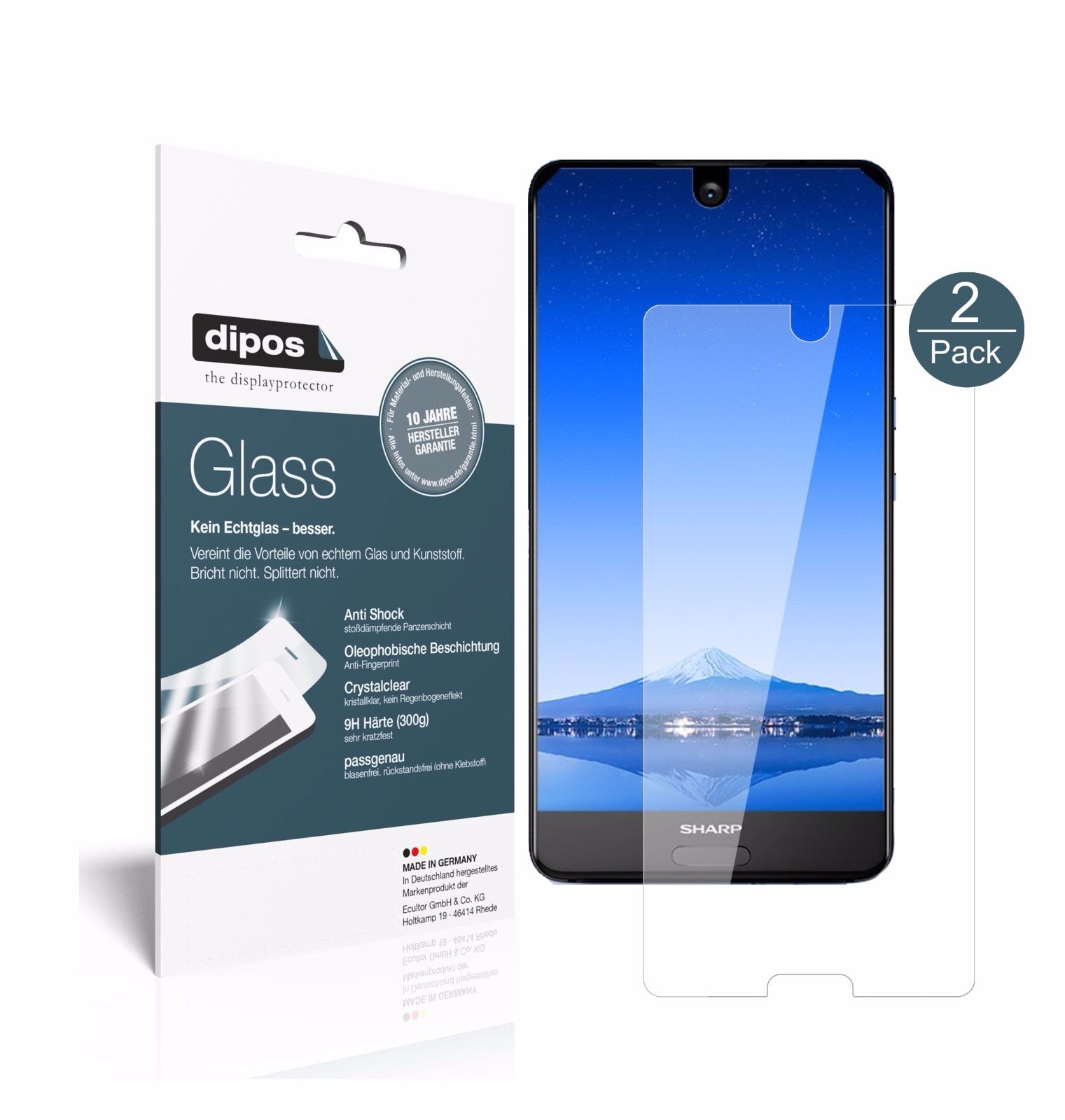 Klare Displayschutzfolie von dipos passend für Sharp Aquos S2, 9H kratzfest und blasenfrei montiert