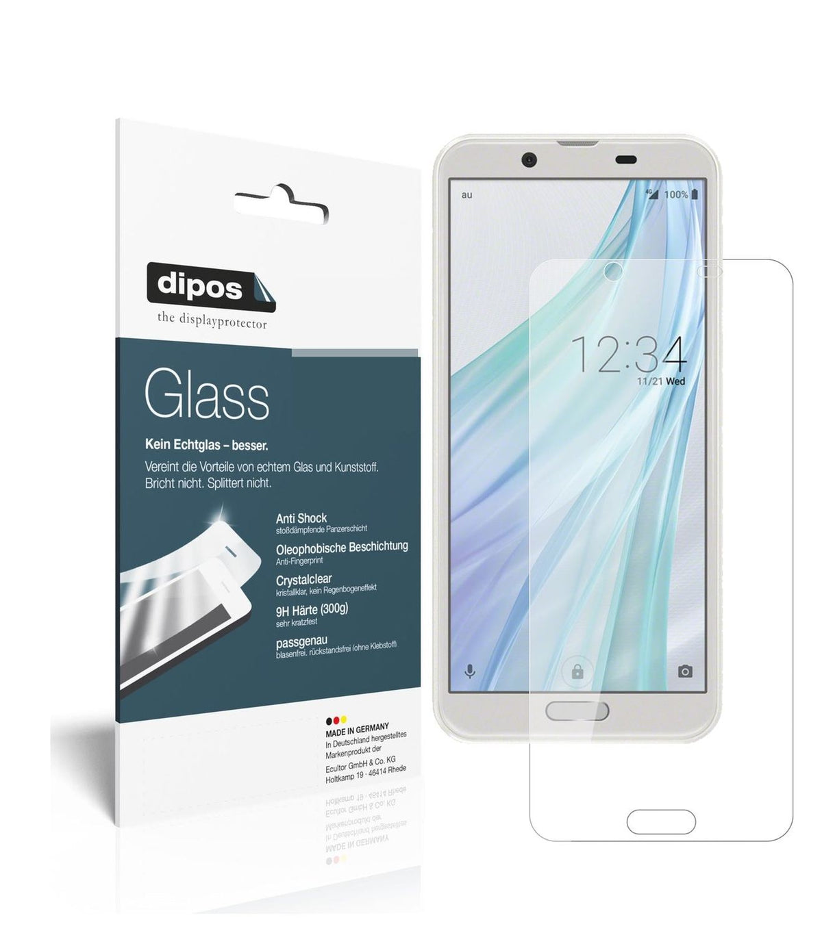 Klare Displayschutzfolie von dipos passend für Sharp Aquos Sense2, 9H kratzfest und blasenfrei montiert