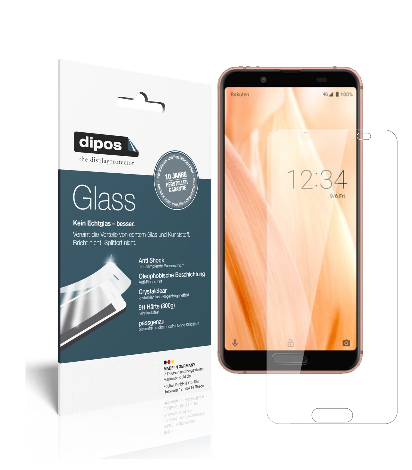 Klare Displayschutzfolie von dipos passend für Sharp Aquos Sense3, 9H kratzfest und blasenfrei montiert