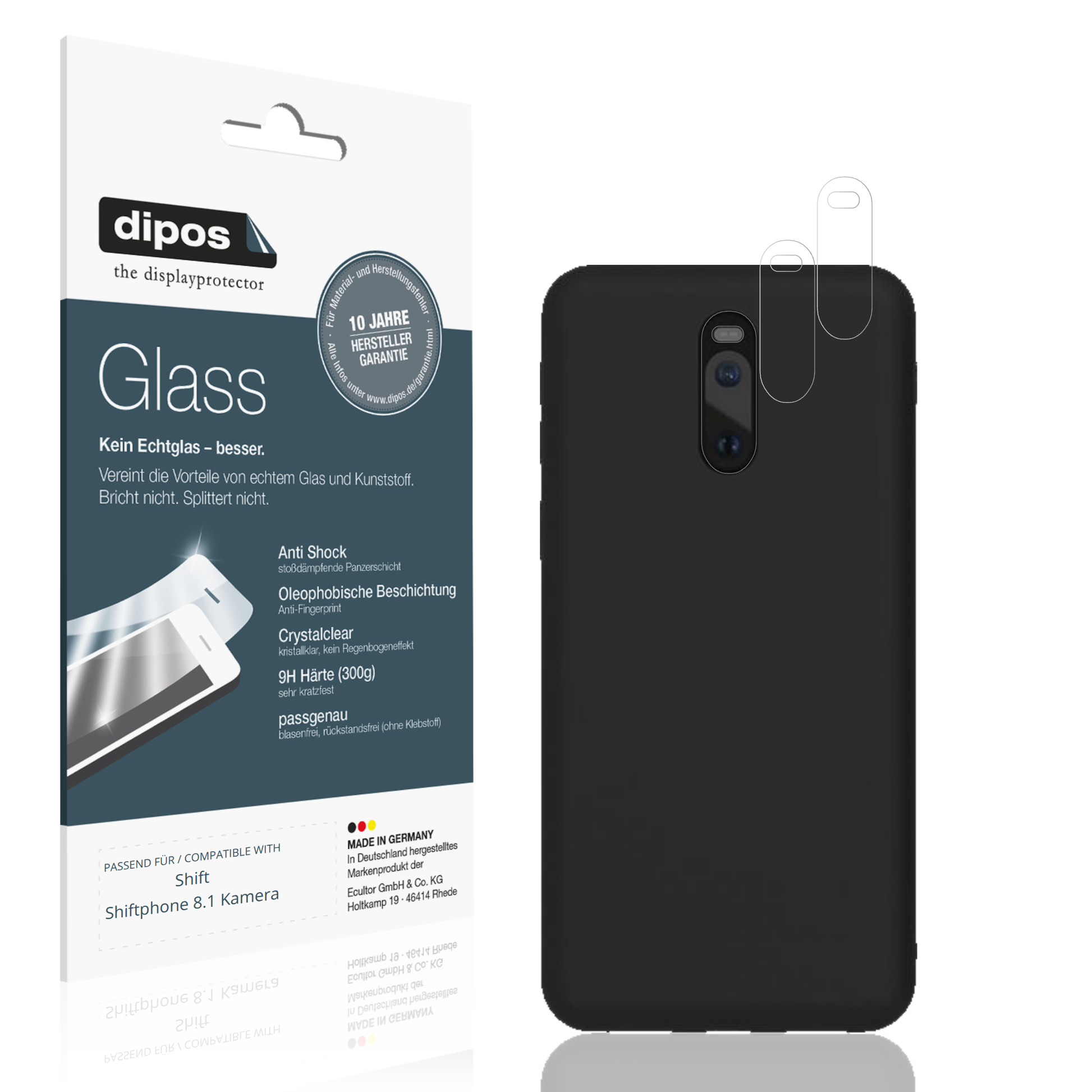 Klare Displayschutzfolie von dipos passend für Shift Shiftphone 8.1 Kamera, 9H kratzfest und blasenfrei montiert