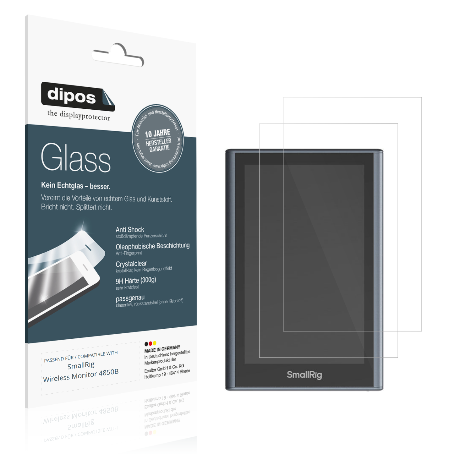 Klare Displayschutzfolie von dipos passend für SmallRig Wireless Monitor 4850B, 9H kratzfest und blasenfrei montiert