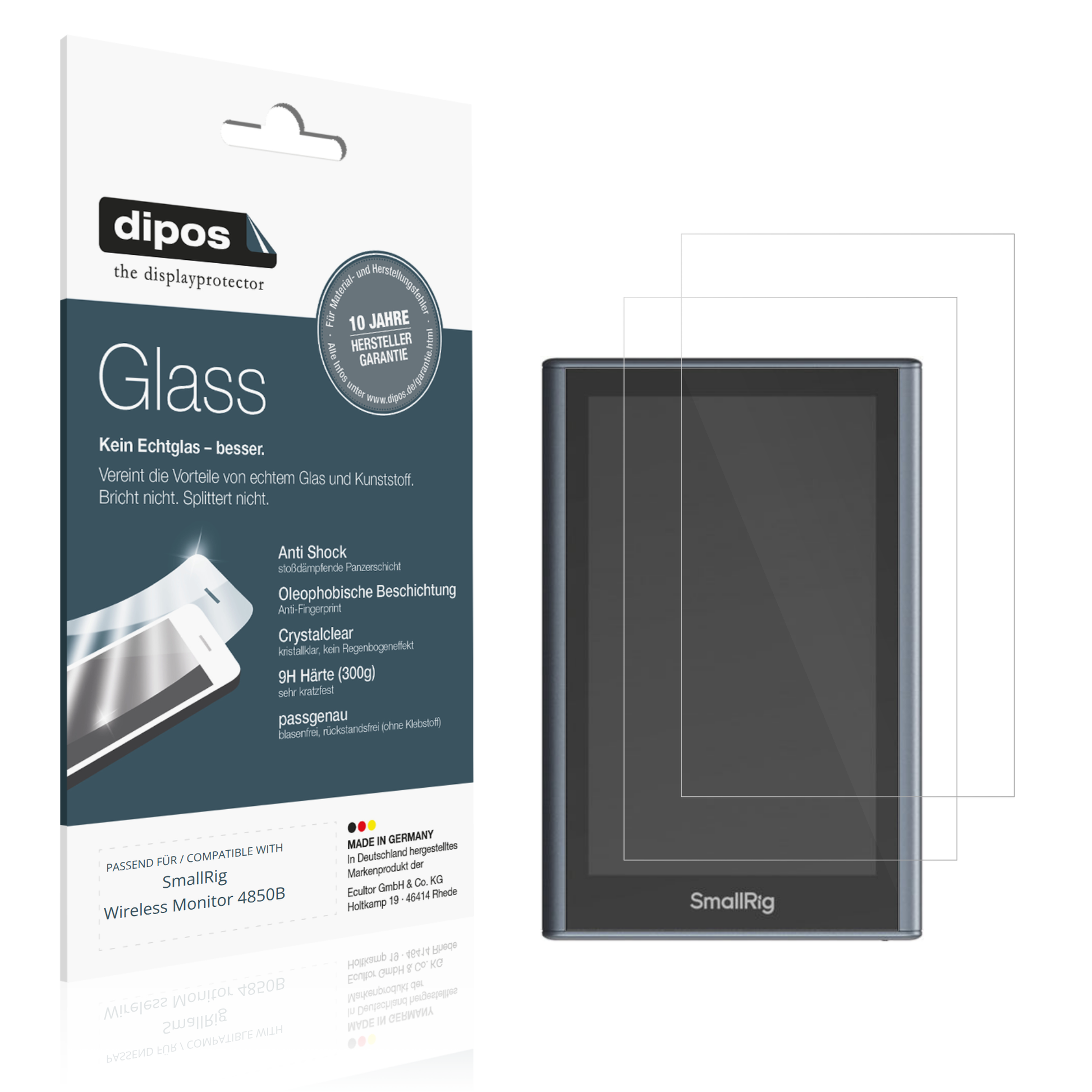 Klare Displayschutzfolie von dipos passend für SmallRig Wireless Monitor 4850B, 9H kratzfest und blasenfrei montiert