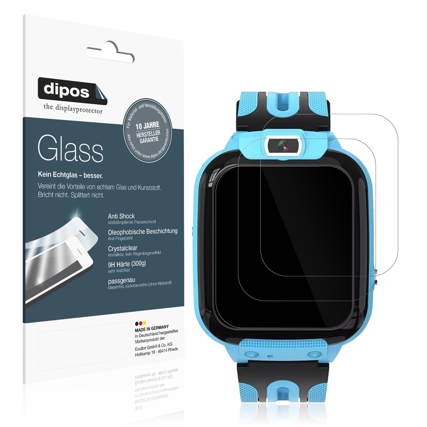 Klare Displayschutzfolie von dipos passend für Smartwatch Kinder mit Telefonfunktion, 9H kratzfest und blasenfrei montiert