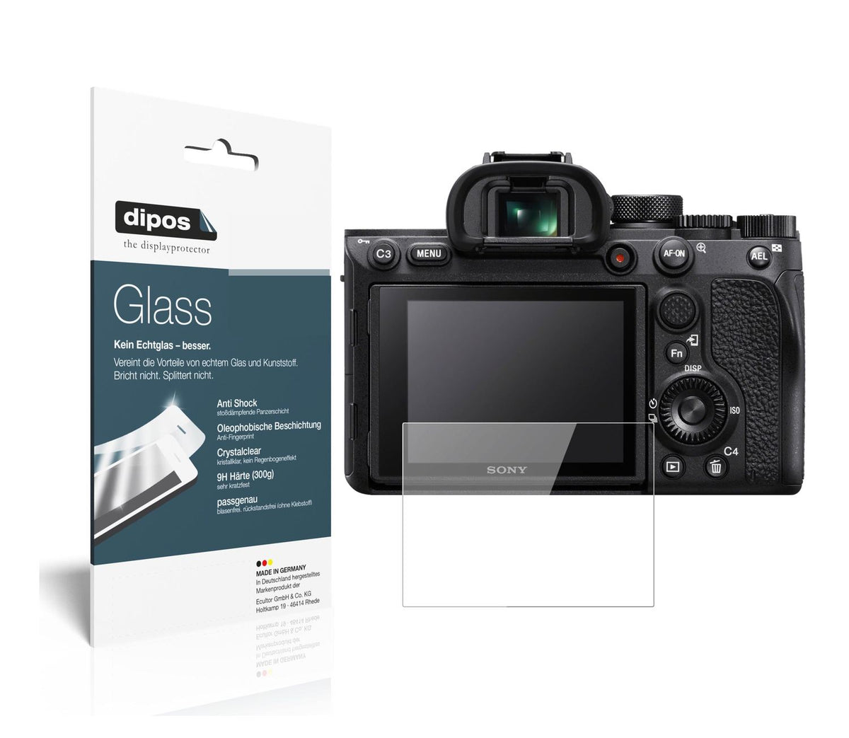 Klare Displayschutzfolie von dipos passend für Sony A7R IV, 9H kratzfest und blasenfrei montiert