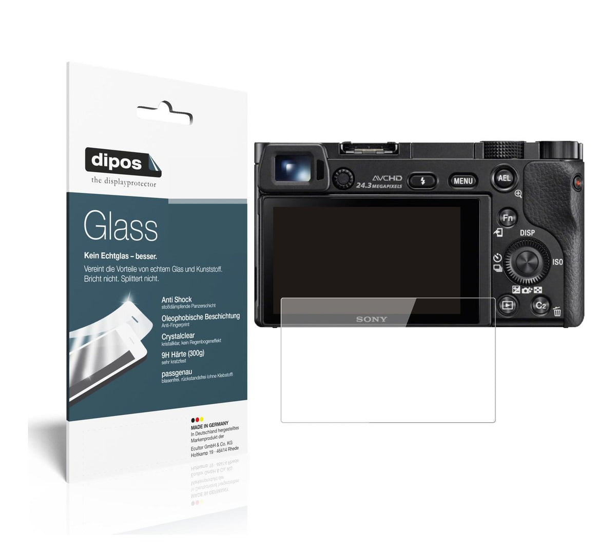 Klare Displayschutzfolie von dipos passend für Sony Alpha 6000, 9H kratzfest und blasenfrei montiert