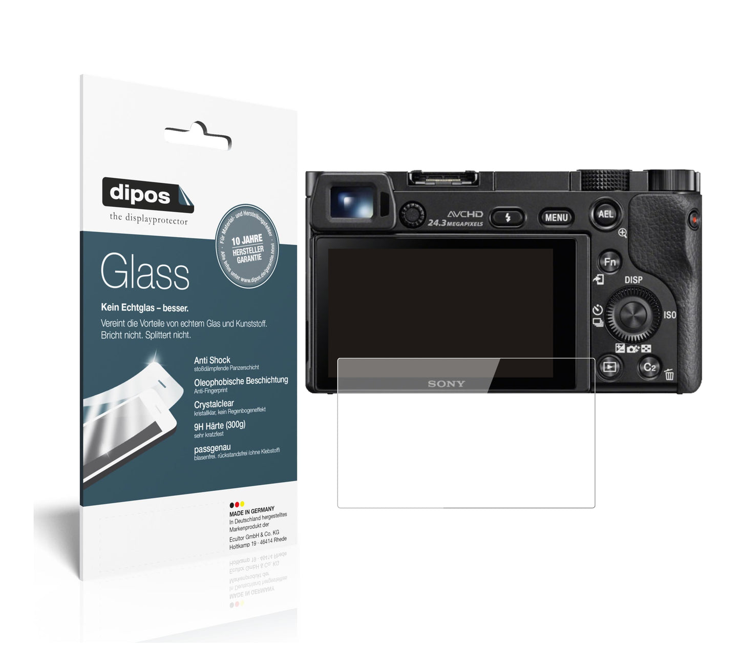 Klare Displayschutzfolie von dipos passend für Sony Alpha 6000, 9H kratzfest und blasenfrei montiert