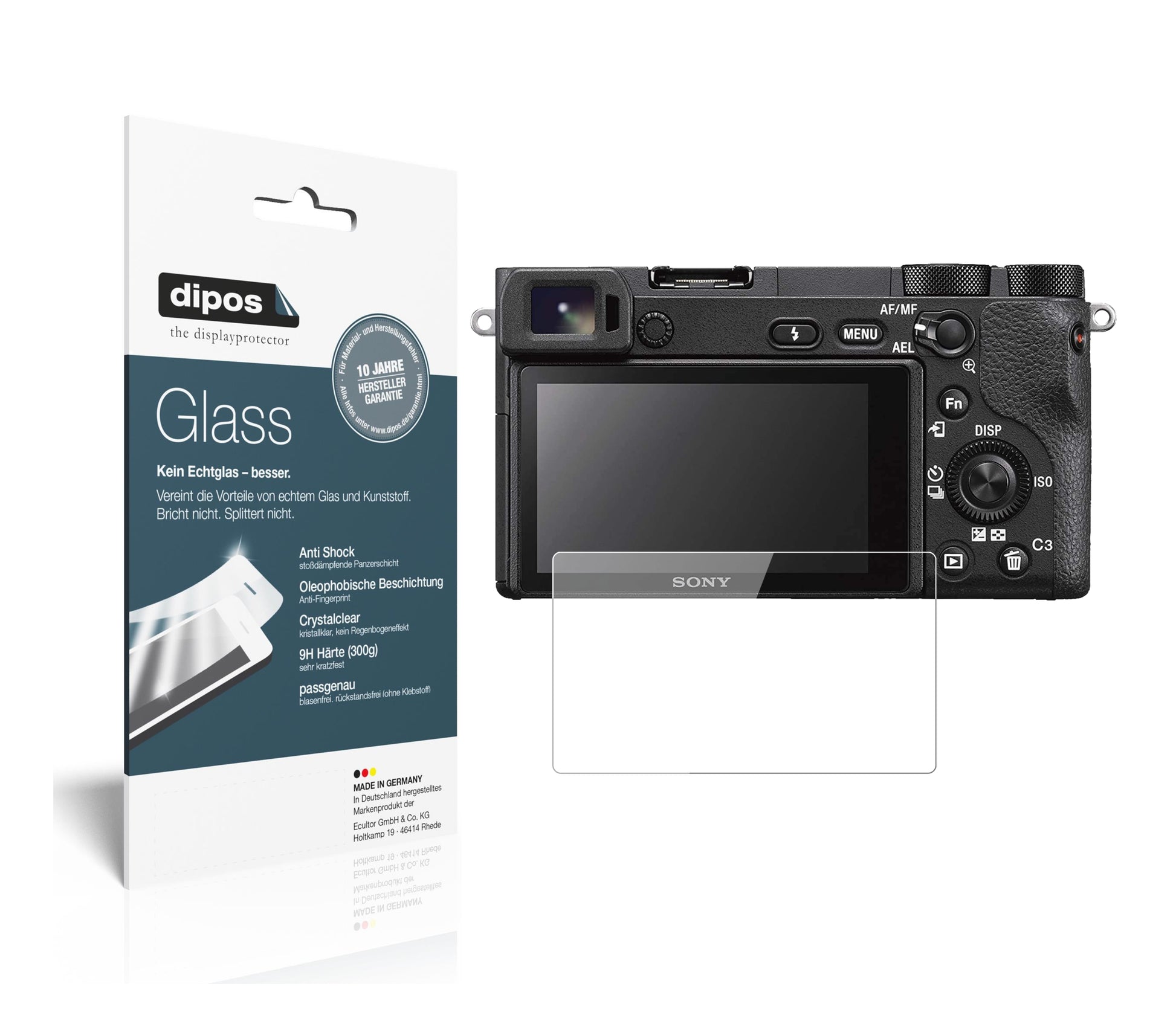 Klare Displayschutzfolie von dipos passend für Sony Alpha 6600, 9H kratzfest und blasenfrei montiert