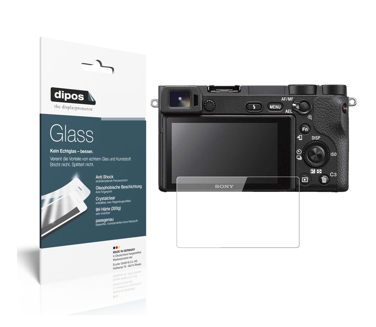 Klare Displayschutzfolie von dipos passend für Sony Alpha 6600, 9H kratzfest und blasenfrei montiert