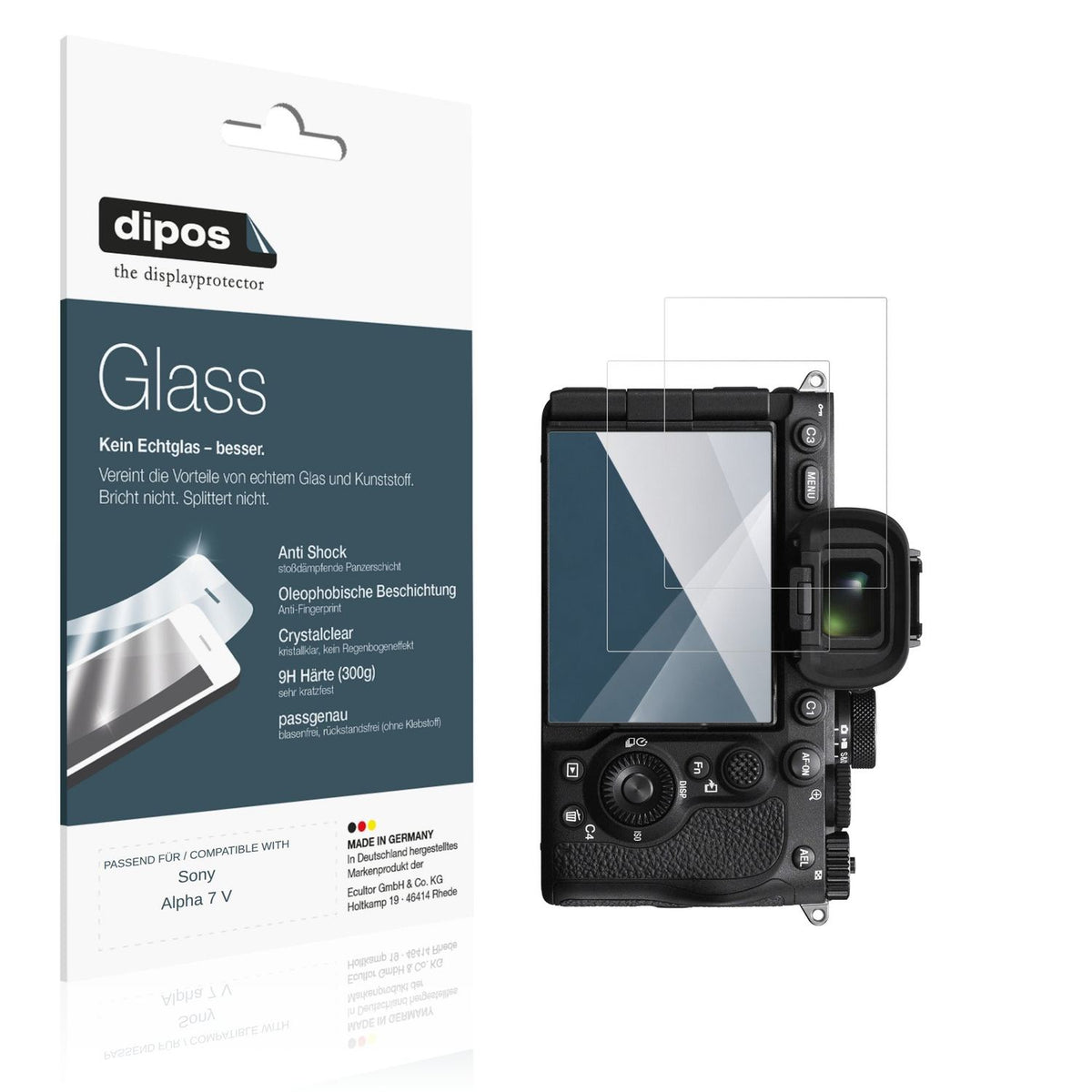 Klare Displayschutzfolie von dipos passend für Sony Alpha 7 V, 9H kratzfest und blasenfrei montiert