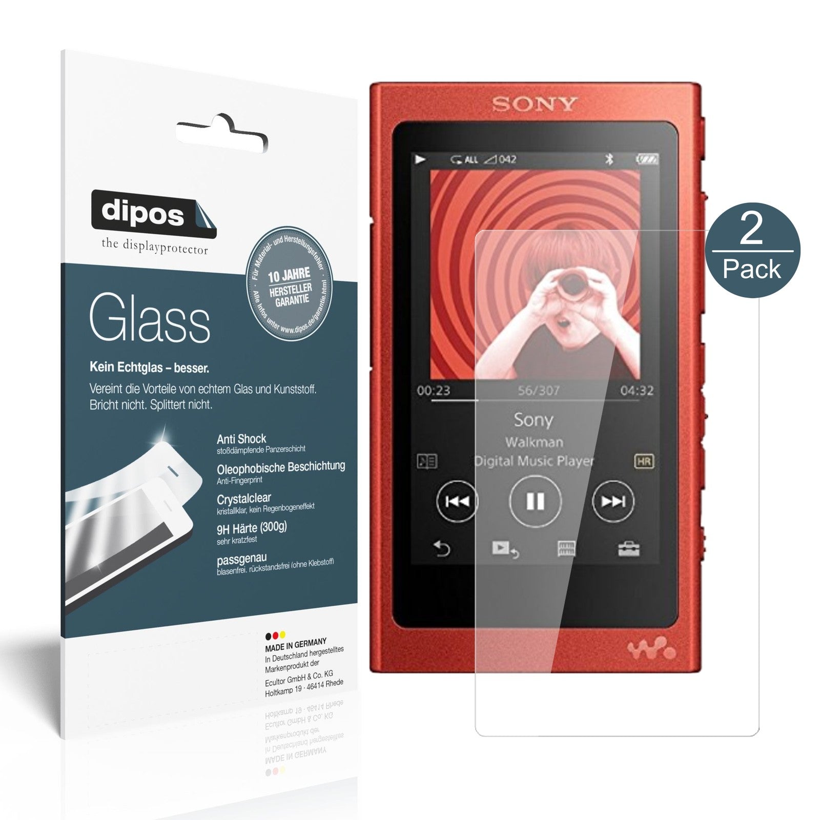 Klare Displayschutzfolie von dipos passend für Sony Walkman NW-A35HN, 9H kratzfest und blasenfrei montiert