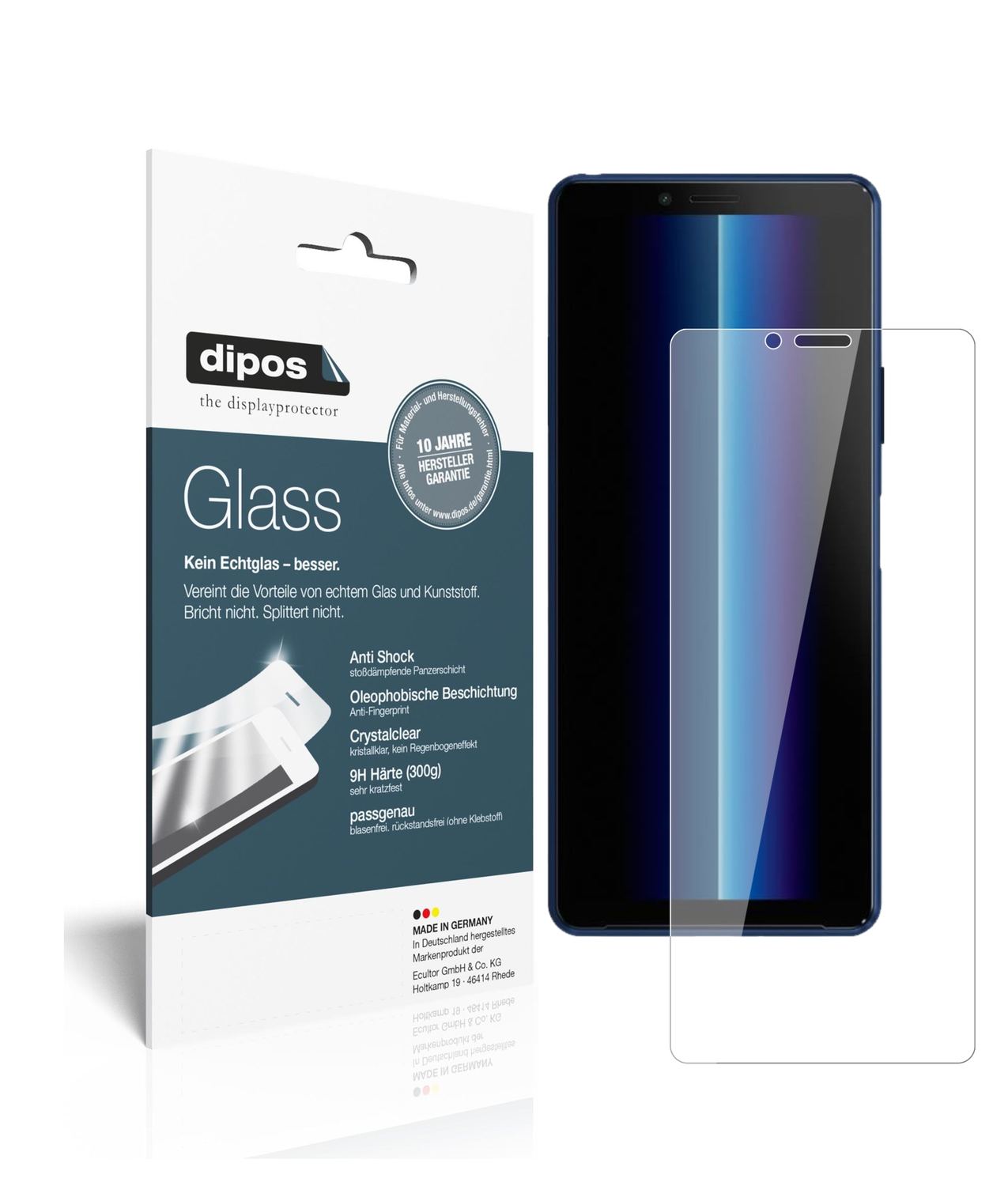 Klare Displayschutzfolie von dipos passend für Sony Xperia 10 II, 9H kratzfest und blasenfrei montiert