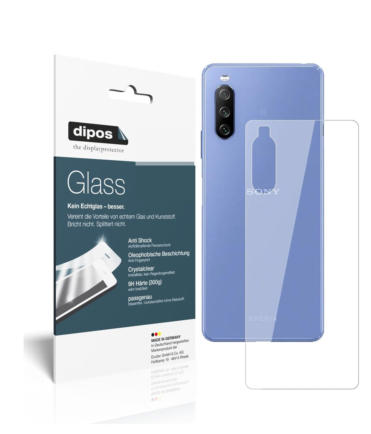 Klare Displayschutzfolie von dipos passend für Sony Xperia 10 III Rückseite, 9H kratzfest und blasenfrei montiert