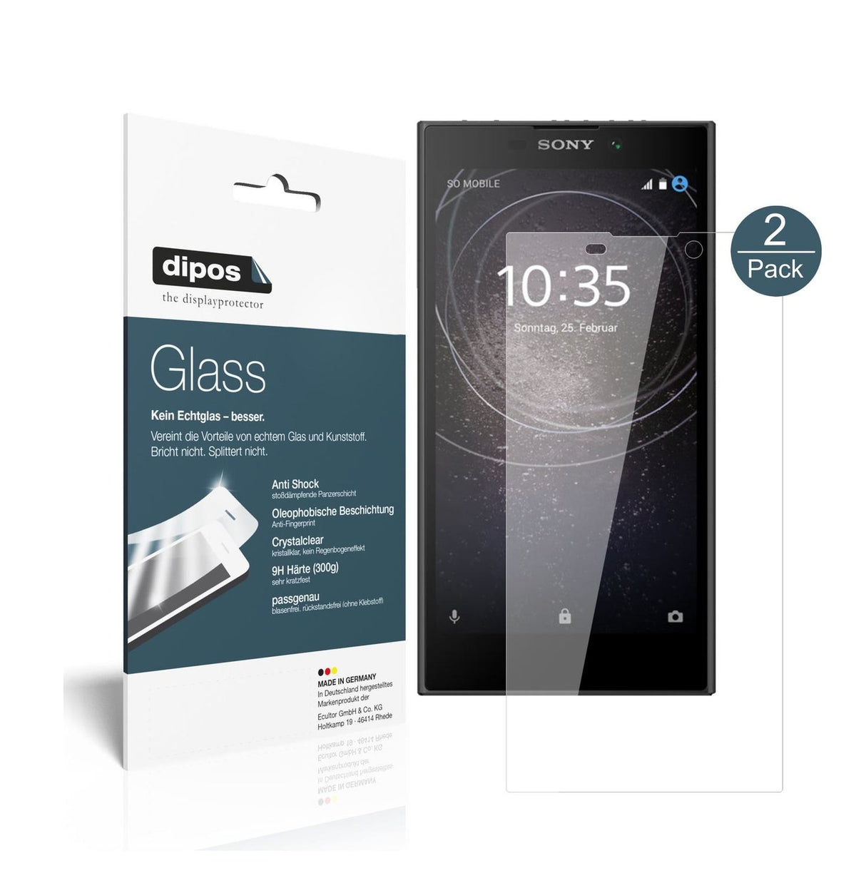 Klare Displayschutzfolie von dipos passend für Sony Xperia L2, 9H kratzfest und blasenfrei montiert