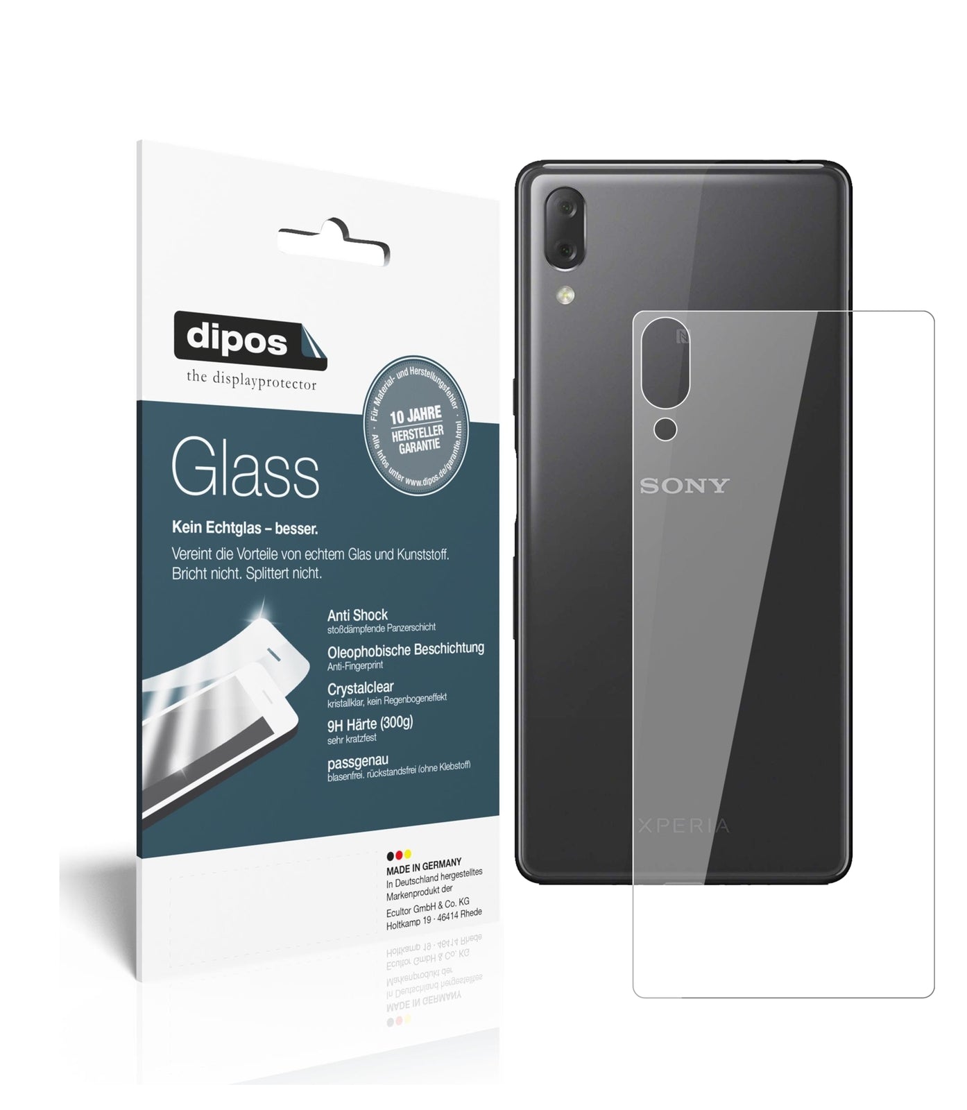 Klare Displayschutzfolie von dipos passend für Sony Xperia L3 Rückseite, 9H kratzfest und blasenfrei montiert