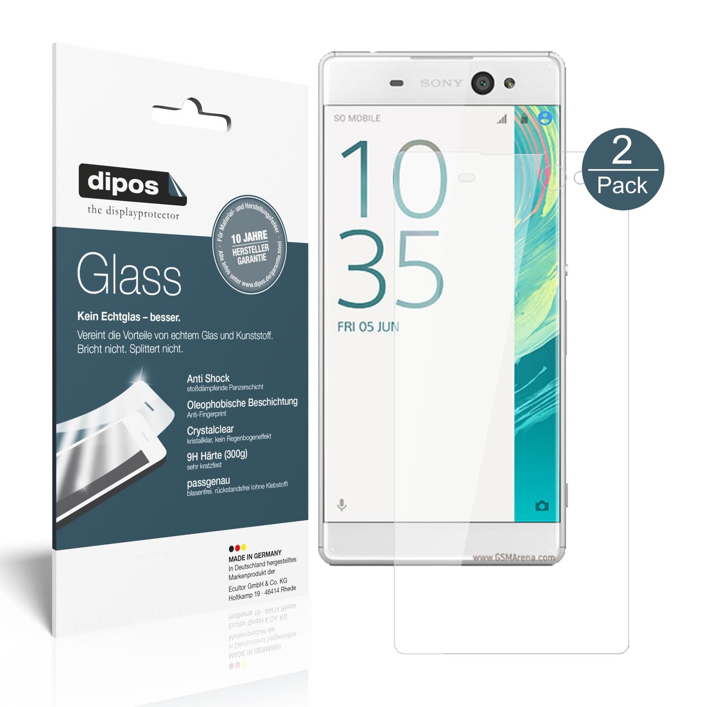 Klare Displayschutzfolie von dipos passend für Sony Xperia XA Ultra, 9H kratzfest und blasenfrei montiert