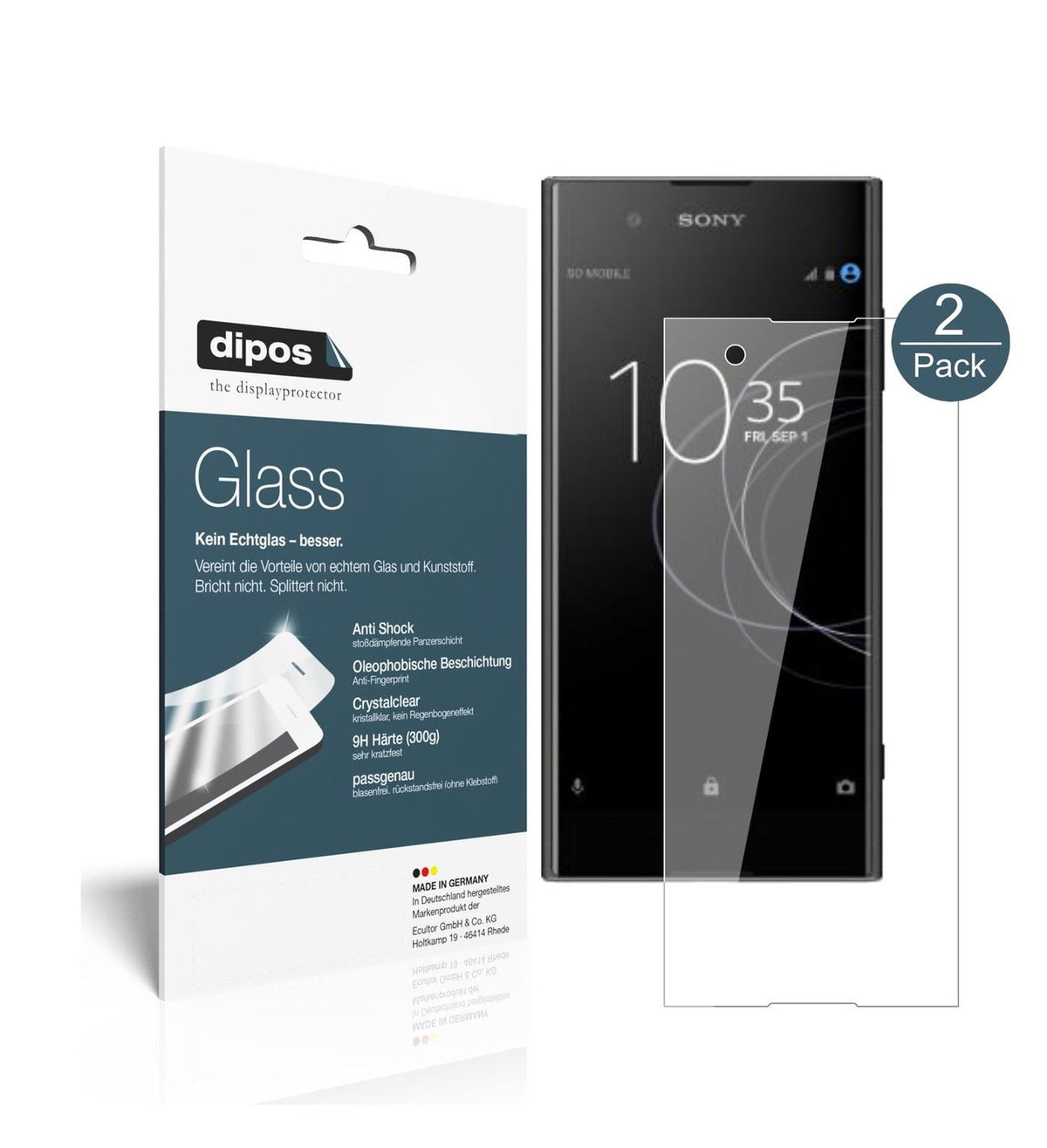Klare Displayschutzfolie von dipos passend für Sony Xperia XA1 Plus, 9H kratzfest und blasenfrei montiert