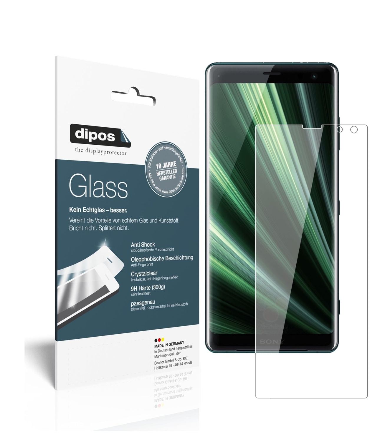 Klare Displayschutzfolie von dipos passend für Sony Xperia XZ3, 9H kratzfest und blasenfrei montiert