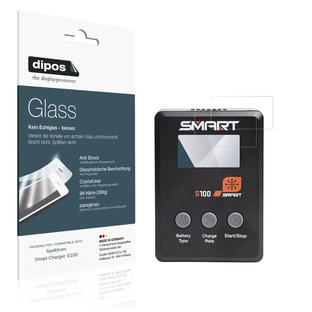 Klare Displayschutzfolie von dipos passend für Spektrum Smart Charger S100, 9H kratzfest und blasenfrei montiert