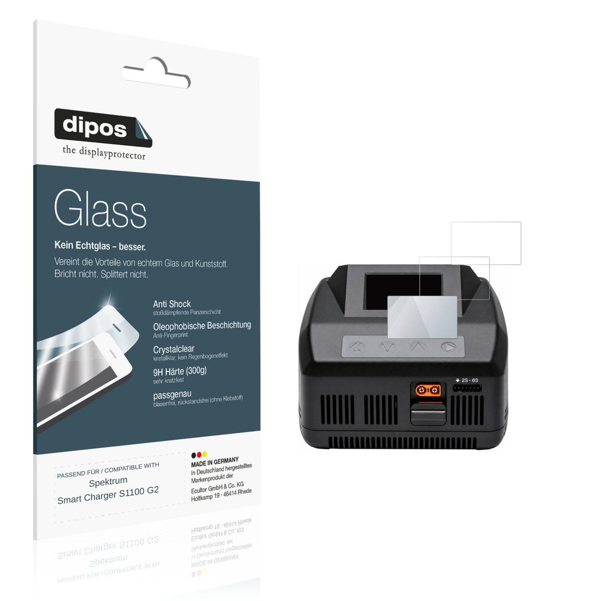 Klare Displayschutzfolie von dipos passend für Spektrum Smart Charger S1100 G2, 9H kratzfest und blasenfrei montiert